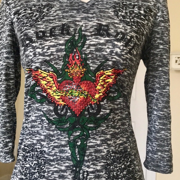 LIA LEE EMBELLISHED ROCK & ROLL HOODIE TOP - Picture 2 of 5